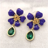 Enamel Glaze Flower Crystal Stud Earrings