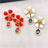 Enamel Glaze Flower Crystal Stud Earrings