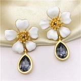 Enamel Glaze Flower Crystal Stud Earrings