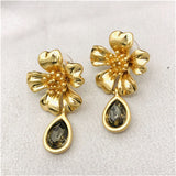 Enamel Glaze Flower Crystal Stud Earrings