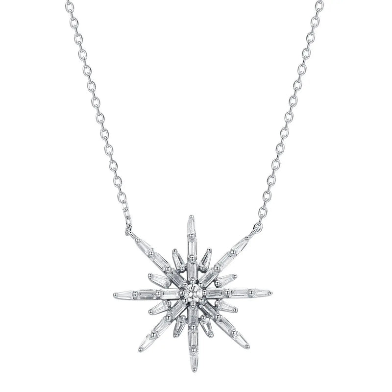 925s Silver Snowflake Diamond Pendant Collarbone Necklace