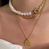Vintage Pearl Portrait Pendant Necklace for Women