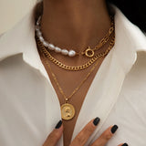 Vintage Pearl Portrait Pendant Necklace for Women