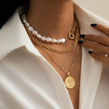 Vintage Pearl Portrait Pendant Necklace for Women