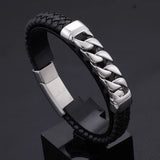 Titanium Steel Leather Woven Bracelet for Men