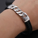 Titanium Steel Smooth Leather Bracelet, European American Design