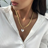 Golden Pearl Love Thick Chain Necklace