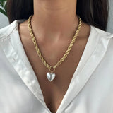 Golden Pearl Love Thick Chain Necklace