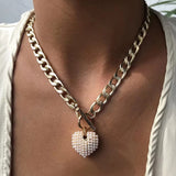 Golden Pearl Love Thick Chain Necklace