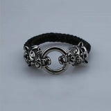 Leopard Head Bracelet Stainless Steel Punk Rock Leather Cord Bracelet