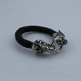 Leopard Head Bracelet Stainless Steel Punk Rock Leather Cord Bracelet