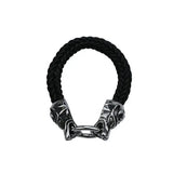 Leopard Head Bracelet Stainless Steel Punk Rock Leather Cord Bracelet