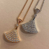 European 925 Silver Diamond Skirt Women's Necklace Fan-Shaped Pendant