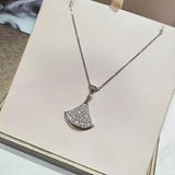European 925 Silver Diamond Skirt Women's Necklace Fan-Shaped Pendant