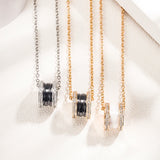 925 Sterling Silver Zircon Ceramic Pendant Women's Necklace