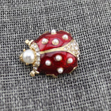European Red Enamel Glaze Pearl Insect Brooch for Women