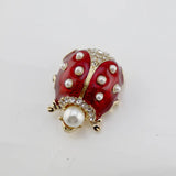 European Red Enamel Glaze Pearl Insect Brooch for Women