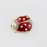 European Red Enamel Glaze Pearl Insect Brooch for Women