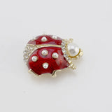 European Red Enamel Glaze Pearl Insect Brooch for Women