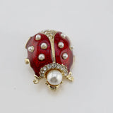 European Red Enamel Glaze Pearl Insect Brooch for Women