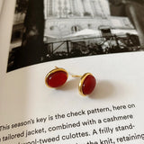 European 925 Sterling Silver Red Agate Earrings Female Ins Wind Earrings