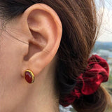 European 925 Sterling Silver Red Agate Earrings Female Ins Wind Earrings