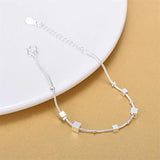 Charm Square Silver Anklets for Women 925 Bracelets Birthday Gift Summer