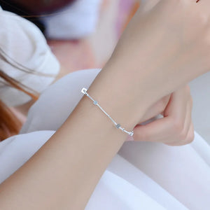 Charm Square Silver Anklets for Women 925 Bracelets Birthday Gift Summer