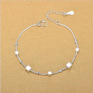 Charm Square Silver Anklets for Women 925 Bracelets Birthday Gift Summer