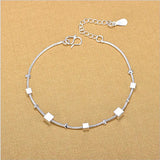 Charm Square Silver Anklets for Women 925 Bracelets Birthday Gift Summer