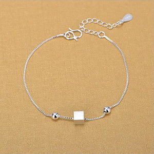 Silver 925 Bracelets For Girls Square Anklets Women Accessories