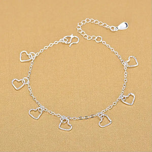 925 Silver Anklets Charm Heart Bracelets for Women