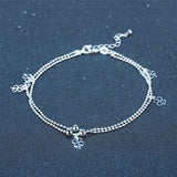 Female Clover Double Layer Anklets Silver 925 Bracelet