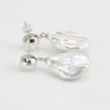 Sterling Silver Baroque Pearl Earrings 9mm/16-17mm Dangle Double Beads