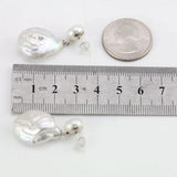 Sterling Silver Baroque Pearl Earrings 9mm/16-17mm Dangle Double Beads