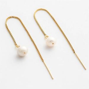 Single Pearl Earrings 14K Filled Chain Boho Vintage Jewelry