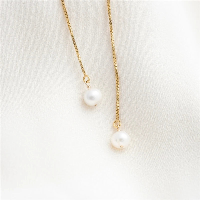 Single Pearl Earrings 14K Filled Chain Boho Vintage Jewelry