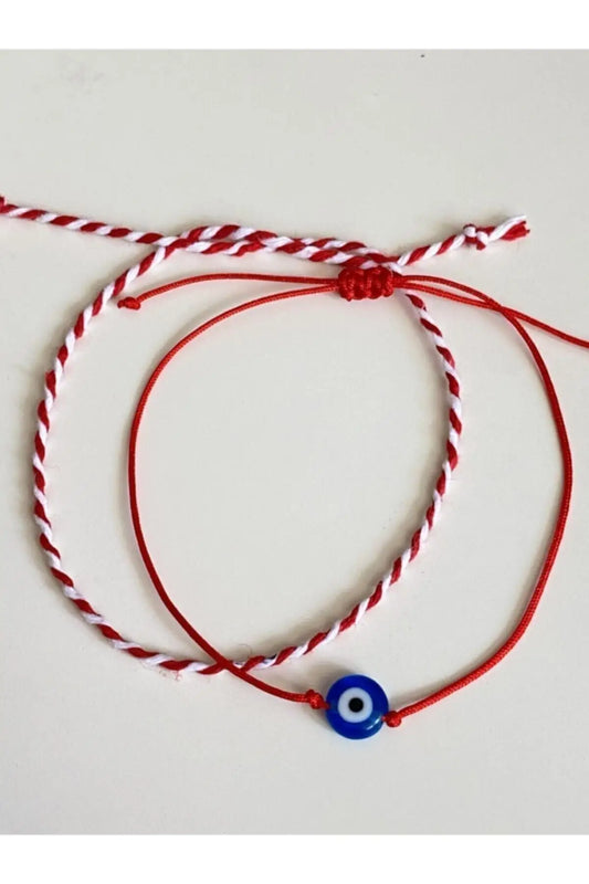 Red Thread Evil Eye Bracelet & Martenitsa Set Blessing Luck Love