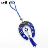 Evil Eye Horseshoe Charm Car Keychain Pendant With Blue Bead