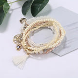 Evil Eye Bracelet Women Multilayer Beads Tassel Charm Bracelet Set