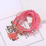Evil Eye Bracelet Women Multilayer Beads Tassel Charm Bracelet Set