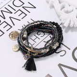Evil Eye Bracelet Women Multilayer Beads Tassel Charm Bracelet Set