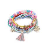 Evil Eye Bracelet Women Multilayer Beads Tassel Charm Bracelet Set