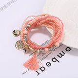 Evil Eye Bracelet Women Multilayer Beads Tassel Charm Bracelet Set