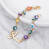 Evil Eye Chain Arabic Name Bracelet Women Personalized Steel Bangle