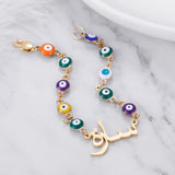 Evil Eye Chain Arabic Name Bracelet Women Personalized Steel Bangle