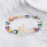 Evil Eye Chain Arabic Name Bracelet Women Personalized Steel Bangle