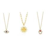 Evil Eye Clavicle Heart Red Zircon Charm Necklace