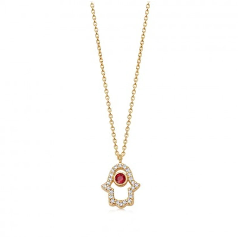 Evil Eye Clavicle Heart Red Zircon Charm Necklace