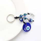 Evil Eye Clover Shape Charm Keychain with Blue Bead